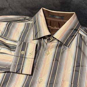 Tommy Bahama Silk Striped Long‎ Sleeve Button Up Shirt Menswear Patterned Large